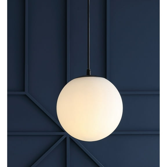 JONATHAN Y Bleecker 7.75" Metal/Glass Globe LED Pendant, White/Oil Rubbed Bronze