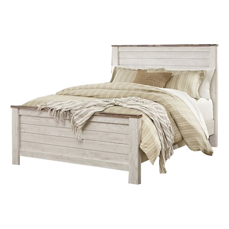 Bowery Hill Farmhouse Wood Queen Panel Bed with Headboard in White
