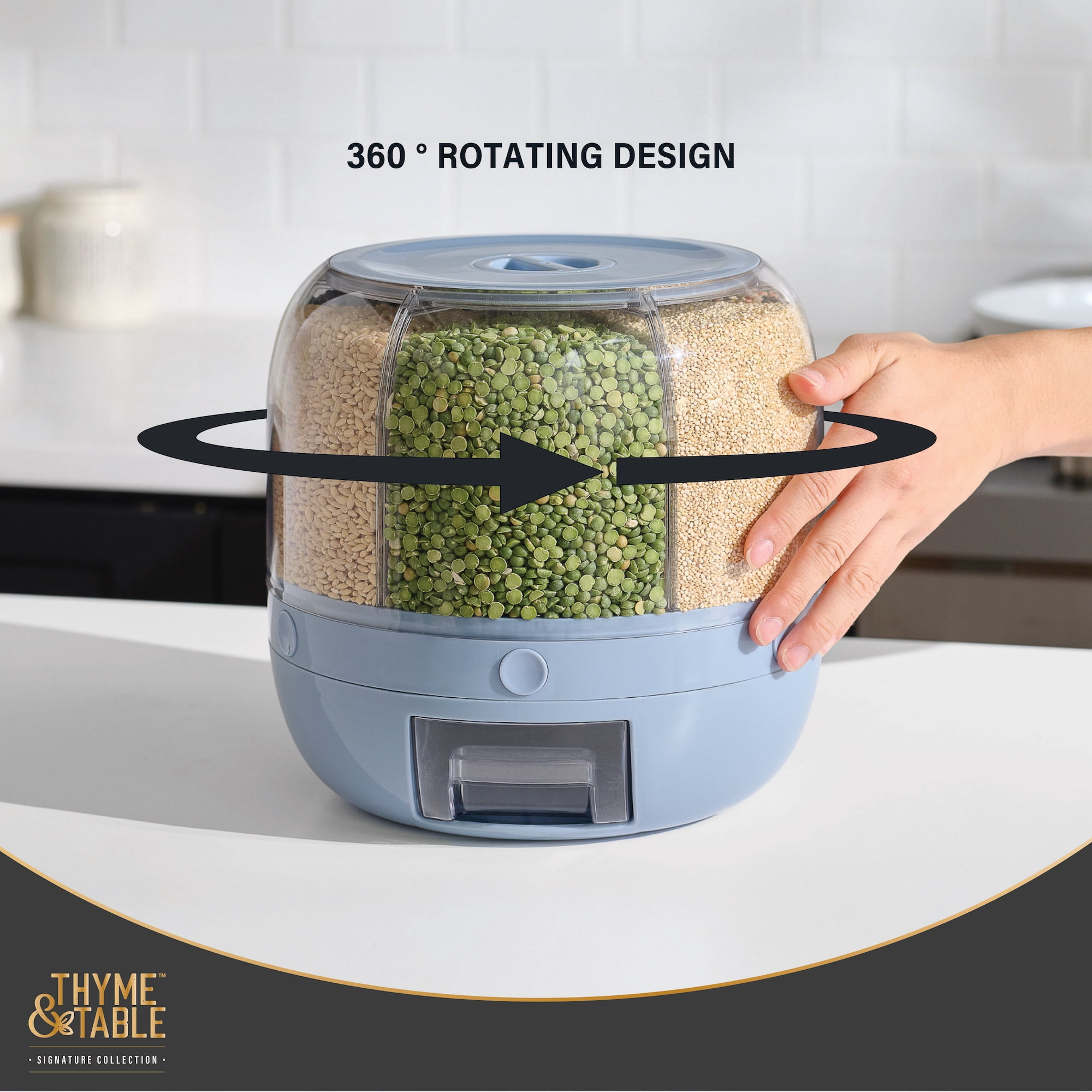 Thyme & Table 6 Section Rotating Plastic Food Storage Dispenser with Removable Drawer, Blue