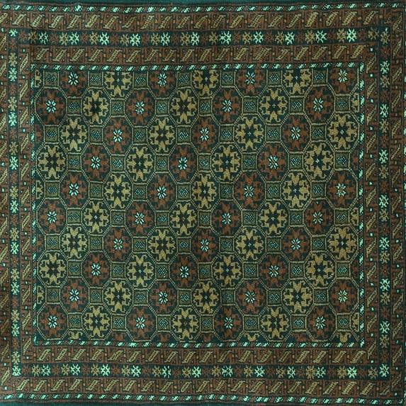 Ahgly Company Machine Washable Indoor Square Persian Turquoise Blue Traditional Area Rugs, 8' Square