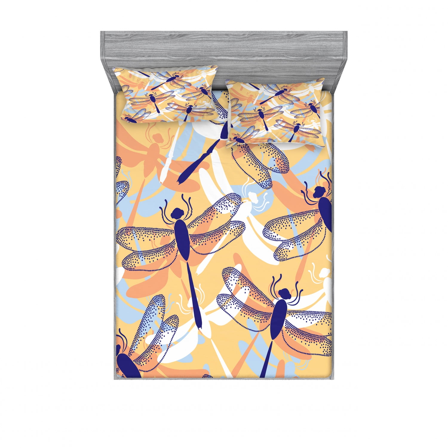 Dragonfly Bedding Set with Sheet & Covers, Uneven Big Repetitive Winged