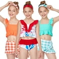 thumbnail image 2 of MXIEZI Baby Girls Summer Swimsuits Two-Piece Set Double Ruffle Split Beach Swimwear Outfits Casual Cute Floral Print Bikini Bathing Suits for 2-12T Kids, 2 of 9