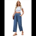 thumbnail image 1 of Pantalones Anchos y Holgados para Mujer, Estilo Palazzo Harén, Informales, con Cintura Elástica y Bolsillos, Color Azul, Talla S, 1 of 6