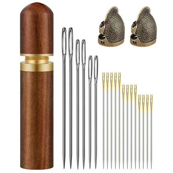 Wooden Needles Case for Storing Sewing Needles, with Sewing Thimble