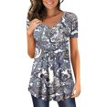 thumbnail image 1 of Pompotops Haut/chemise à Manches Courtes Col en V Imprimé Mode Grande Taille pour Femmes Été Liquidation, 1 of 5
