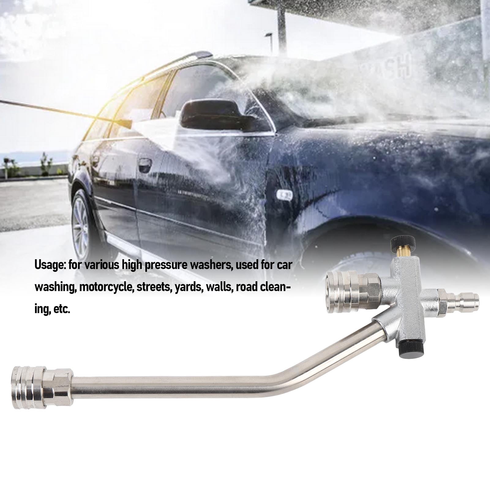 BIMZUC Dual Connector Pressure Washer Wand Stainless Steel 6000 PSI Multifunctional Foam Cannon Accessory with Double Tip Attachment