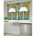 thumbnail image 4 of Vintage Sunflower Kitchen Curtains Swag Valance and Tier Curtains Set 24 Inch Length, Teal Retro Summer Botanical Floral Rod Pocket Drape Panels Pair Swag Curtains for Bathroom/Cafe/Window, 4 of 6