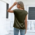 thumbnail image 3 of Satingcolo Womens Shirts Silk Satin Blouses V Neck Summer Shirts Cap Sleeve Business Casual Dressy Spring Summer Clothing Army Green L, 3 of 4