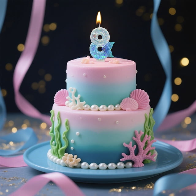 Mermaid Tail Blue Number Birthday Candle Topper for Party Cake Decorations