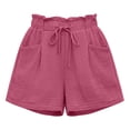 thumbnail image 5 of Hurxie Women's Cotton Crinkled Lounge Shorts High Waist Drawstring Summer Casual Shorts with Pockets Hot Pink,XL, 5 of 6