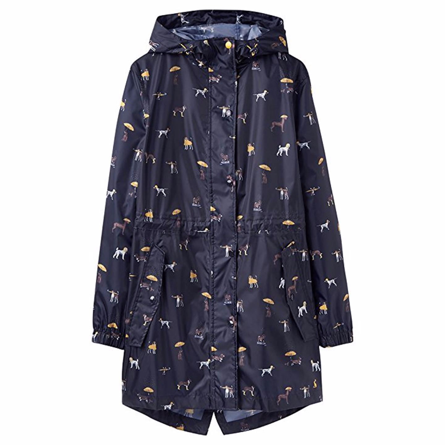 Joules Golightly Packable Waterproof Rain Jacket Navy Dogs UK 8 US 4 - Walmart.com - Walmart.com
