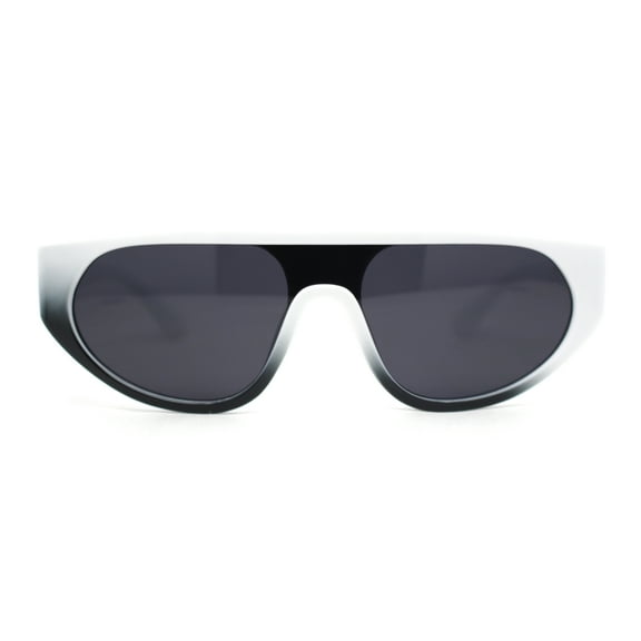 Retro Flat Top Shield Racer Plastic Subtle Cat Eye Sunglasses White Black - Black