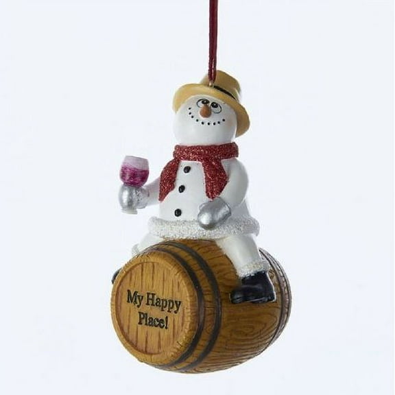 Kurt Adler 4.25" Snowman On Barrel Drinking Ornament