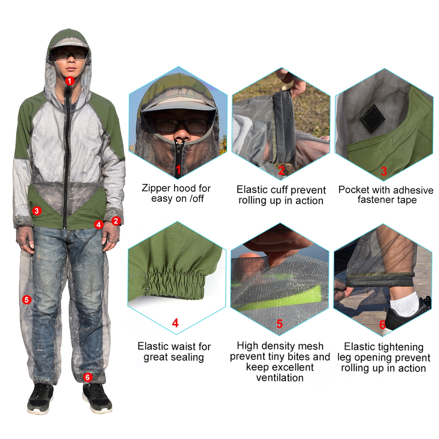 Outdoor  Repellent Suit Bug Jacket Mesh Hooded Suits Fishing Hunting Camping Jacket  Protective Mesh Fishing Clothes  Prevent Suit
