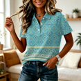 thumbnail image 5 of JULMCOMO Polo Shirts for Women Floral Print Collared Short Sleeve Button Loose Fit Trendy Golf Shirts Daily Comfy Casual Blouses Green XL, 5 of 6