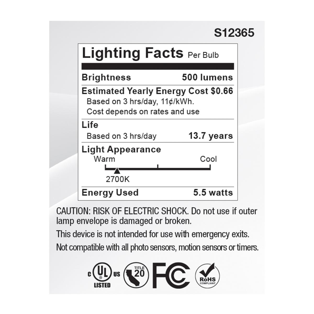 Satco S12365 MR16 LED Flood Light Bulbs 12V 5.5W 2700K GU5.3 Base Dimmable (12 Pack)