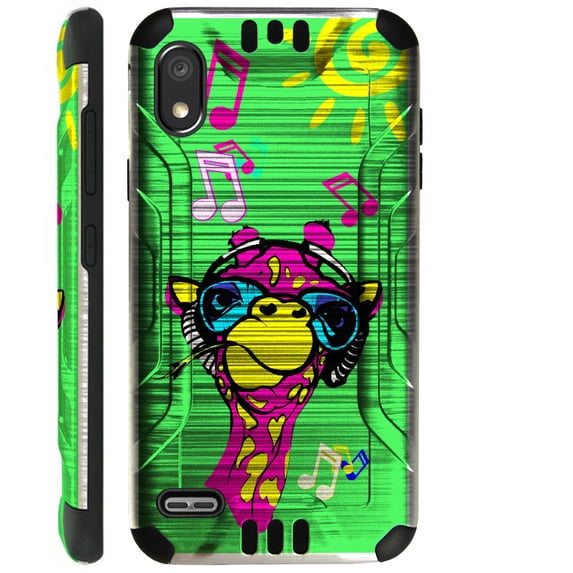 Compatible with TCL A2 Brushed Metal Texture Hybrid Silver Guard Phone Case Cover (Giraffe Music)