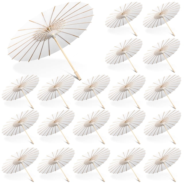 Paraguas de papel Sanwuta, 20 unidades, decorativo para bricolaje, 60 cm (blanco)