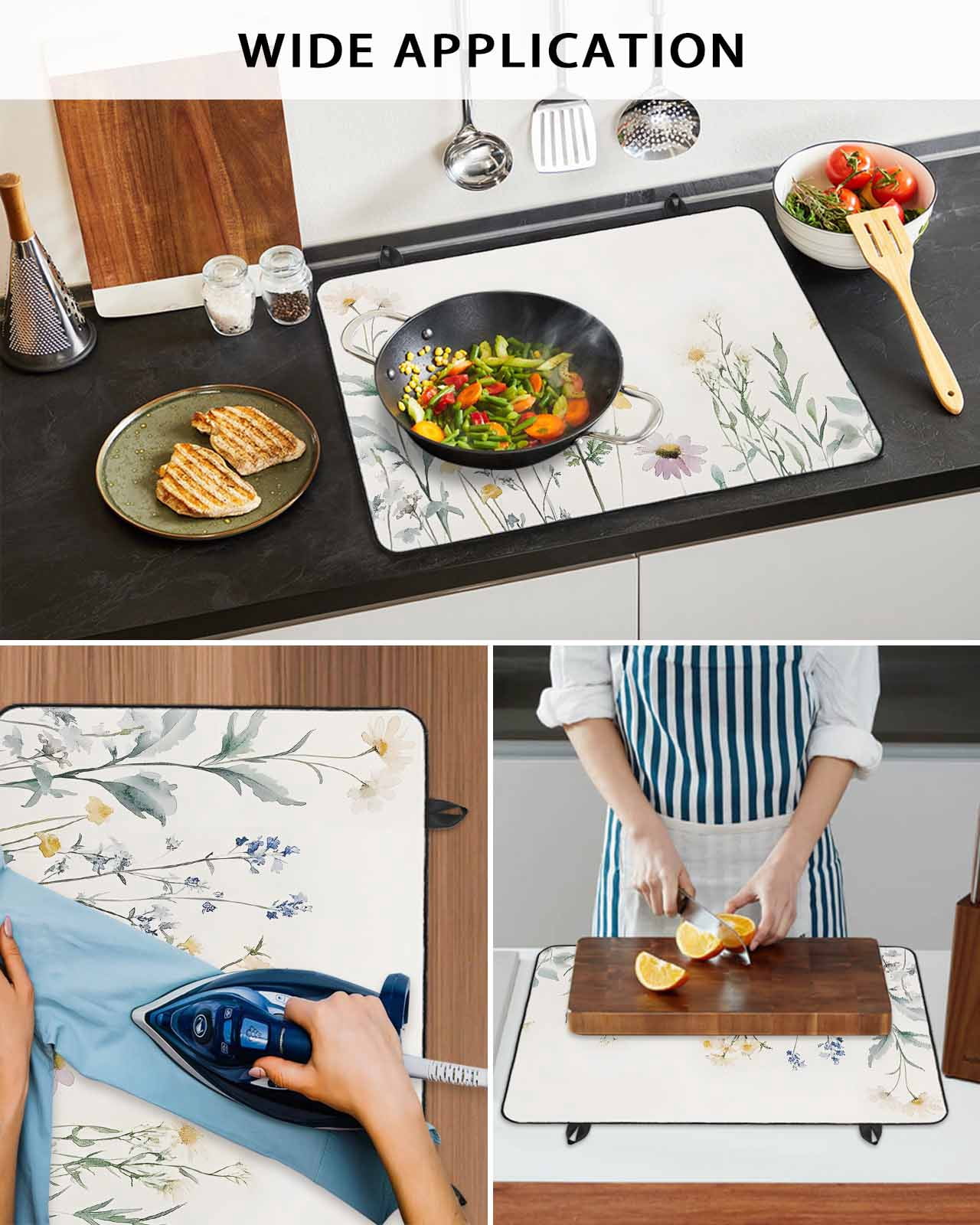 nqOlkjepod Large Induction Cooktop Protector Mat 24"x21", Vintage Floral Stove Top Covers for Electric Stove, Farmhouse Spring Botanical Decorative Stove Burner Cover Mats, Glass Top Stove Cover
