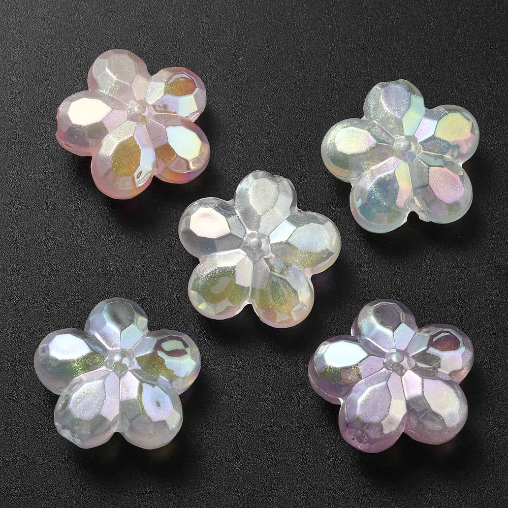 UV Plating Luminous Transparent Acrylic Beads Glow in The Dark Flower Mixed color 26x27.5x12.5mm Hole: 4.5mm