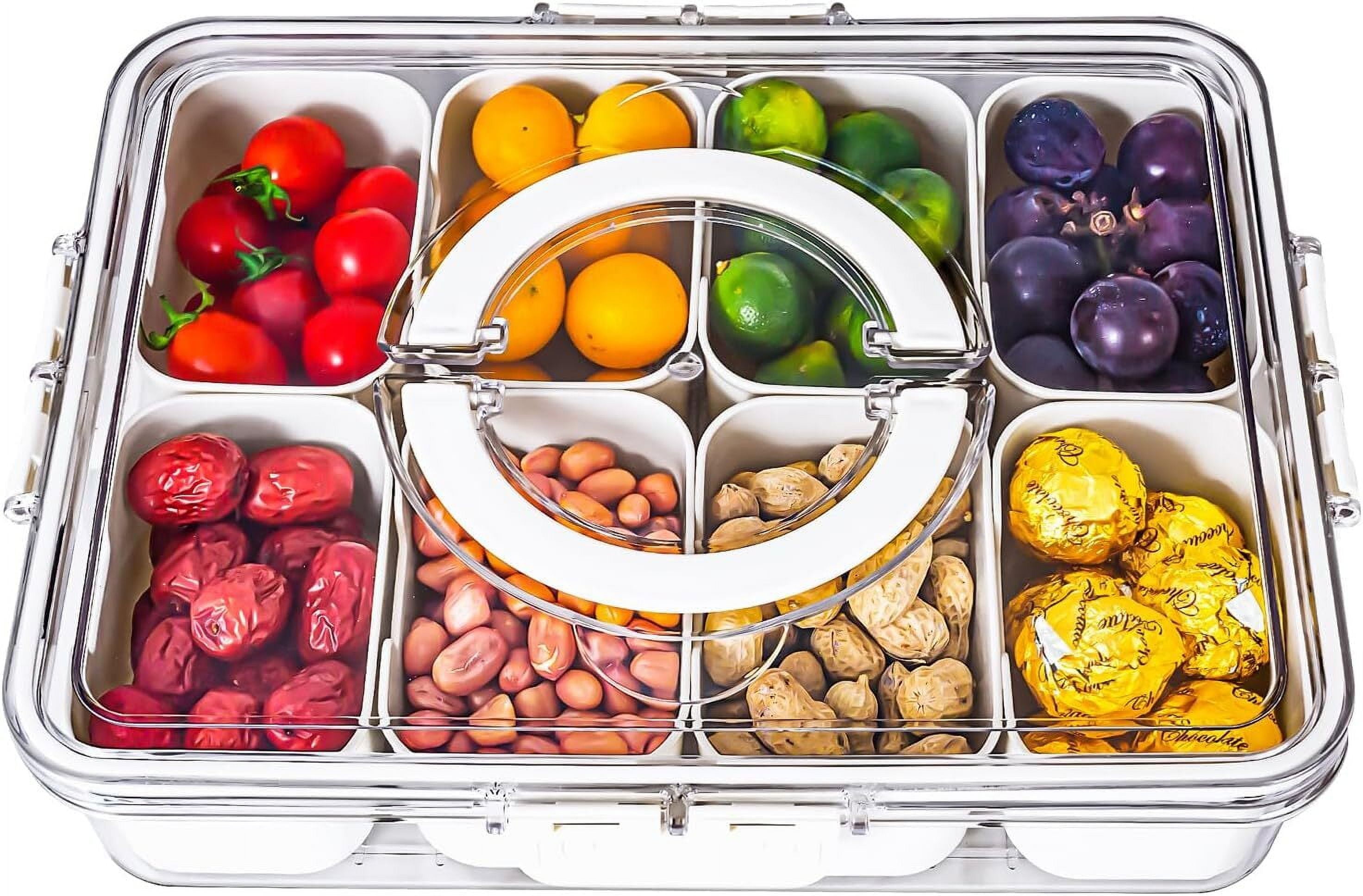 ALLJOY Divided Serving Tray with Lid and Handle, Snack Box Container ,Snack fridge Organizer Serving Platters Trays for Eating,Candy, Fruits, Nuts,Charcuterie Boxes