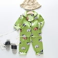 thumbnail image 2 of Toddler Baby Boys Girls Pajamas Set Cartoon Button Down Shirt Tops + Long Pants Silk Pajamas Sleepwear Outfits Loungewear Set Kids Pajamas Set, 2 of 6