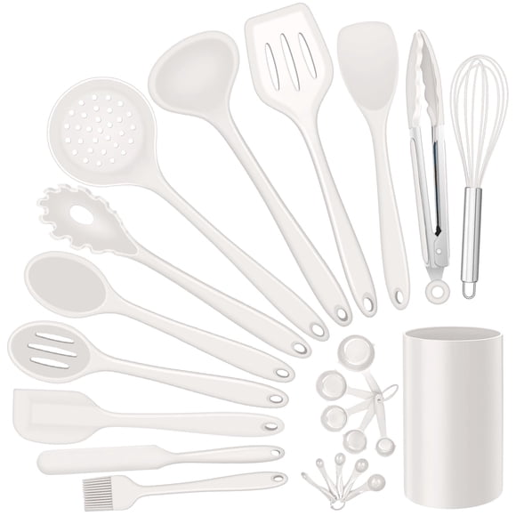 Juego de utensilios de cocina e-FAR 23 piezas de silicona blanca con soporte