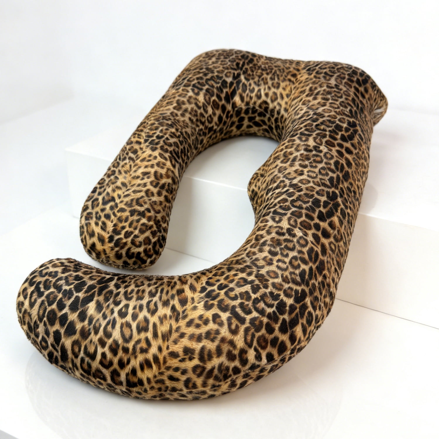 J-Shaped Maternity Pillow 65"x16"x8" - Full Body Support for Back, Hip & Belly, Leopard Heart Print
