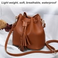 thumbnail image 5 of Bucket Bag Faux Leather Tassel Drawstring Crossbody Pouch Women Solid Color Shoulder Bag Handbag, Brown, 5 of 10