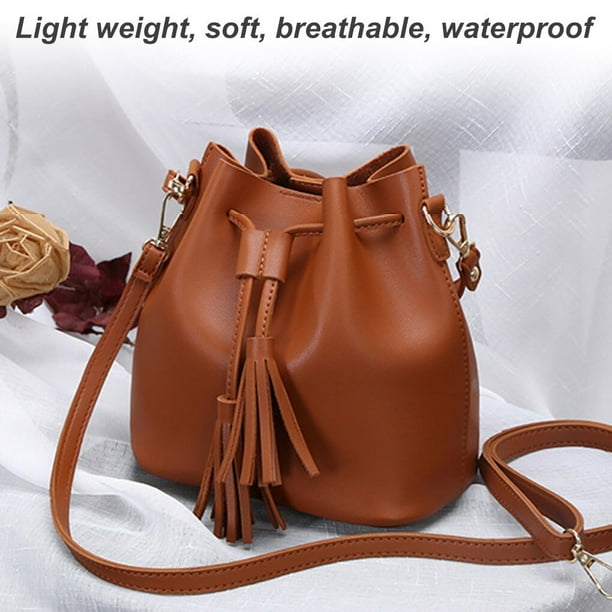 Bucket Bag Faux Leather Tassel Drawstring Faux Leather Crossbody Pouch Women Solid Color Shoulder Bag Handbag Brown Walmart