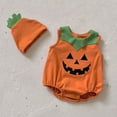 thumbnail image 4 of Bysome Baby Halloween Romper Crew Neck Sleeveless Romper Pumpkin Print Warm Casual Fall Winter Halloween Onesies For Baby Size 0-3 Months Orange, 4 of 9