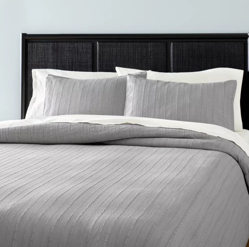 3pc Full/Queen Washed Loop Stripe Duvet Cover Bedding Set Gray Hearth