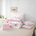 thumbnail image 5 of Feelyou Fashion Pink Ribbon Bedding Comforter Set 7pcs for Teens, Cartoon Love Heart Queen Bedding Sets, Kawaii Cartoon Bow Reversible Queen Sheet Sets, Microfiber Bedroom Decor, 5 of 7