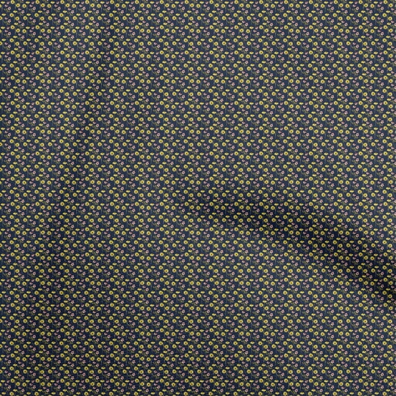 oneOone Silk Tabby Blue Fabric Watercolor Floral Sewing Material Print Fabric By The Yard 42 Inch Wide