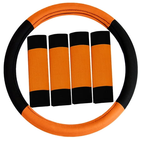 Foam Padded Steering Wheel - FH GROUP Modernistic Steering Wheel Cover and Seat Belt Pads, Orange