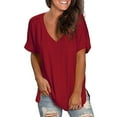 thumbnail image 2 of CEHVOM Women's Fashion Summer Large Size V Neck Leisure Short Sleeve Solid Tops, 2 of 8