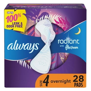 Always Maxi Pads without Wings, Size 4, Overnight Absorbency, 28 CT 