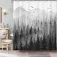 thumbnail image 2 of Green Misty Forest Shower Curtain Set Ombre Sage Green White Waterproof Fabric Nature Tree Mountain Woodland Decorative Bathroom Bath Curtain Decor (72'''' × 72'''', Green), 2 of 6