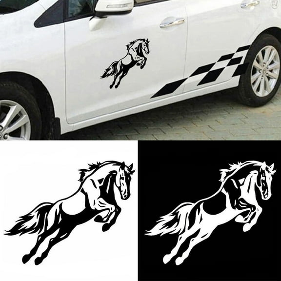 Walbest 1Pc Car Sticker, Truck Body Black Jumping Horse Printed Self-adhesive DIY Reflective Decal