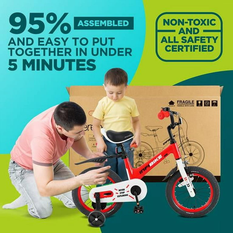 SereneLife Kids Bike with Training Wheels 14 Toddlers Bicycle w Adjustable Seat Height Alloy Steel Frame Dual Brake System Full Chain Guard