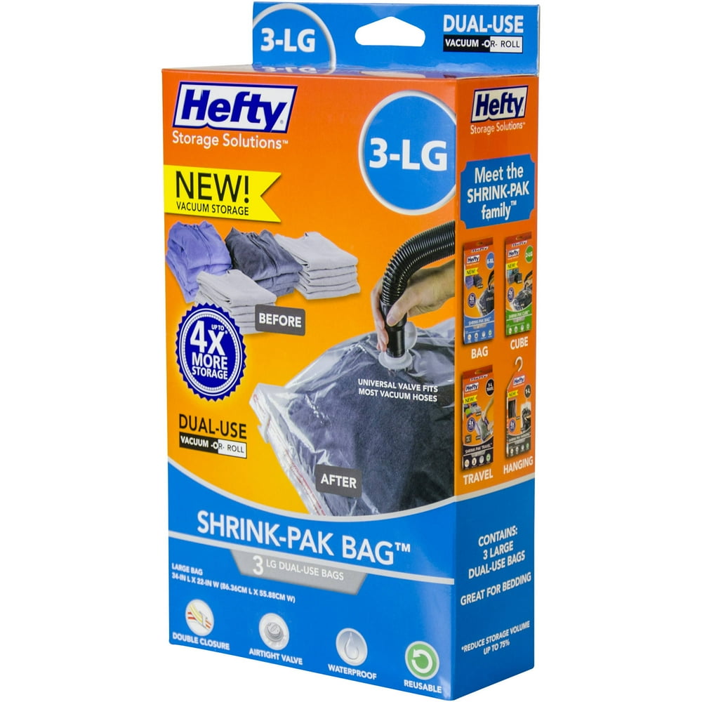 Hefty ShrinkPak Vacuum Seal Bags, 3 Large DualUse Bags