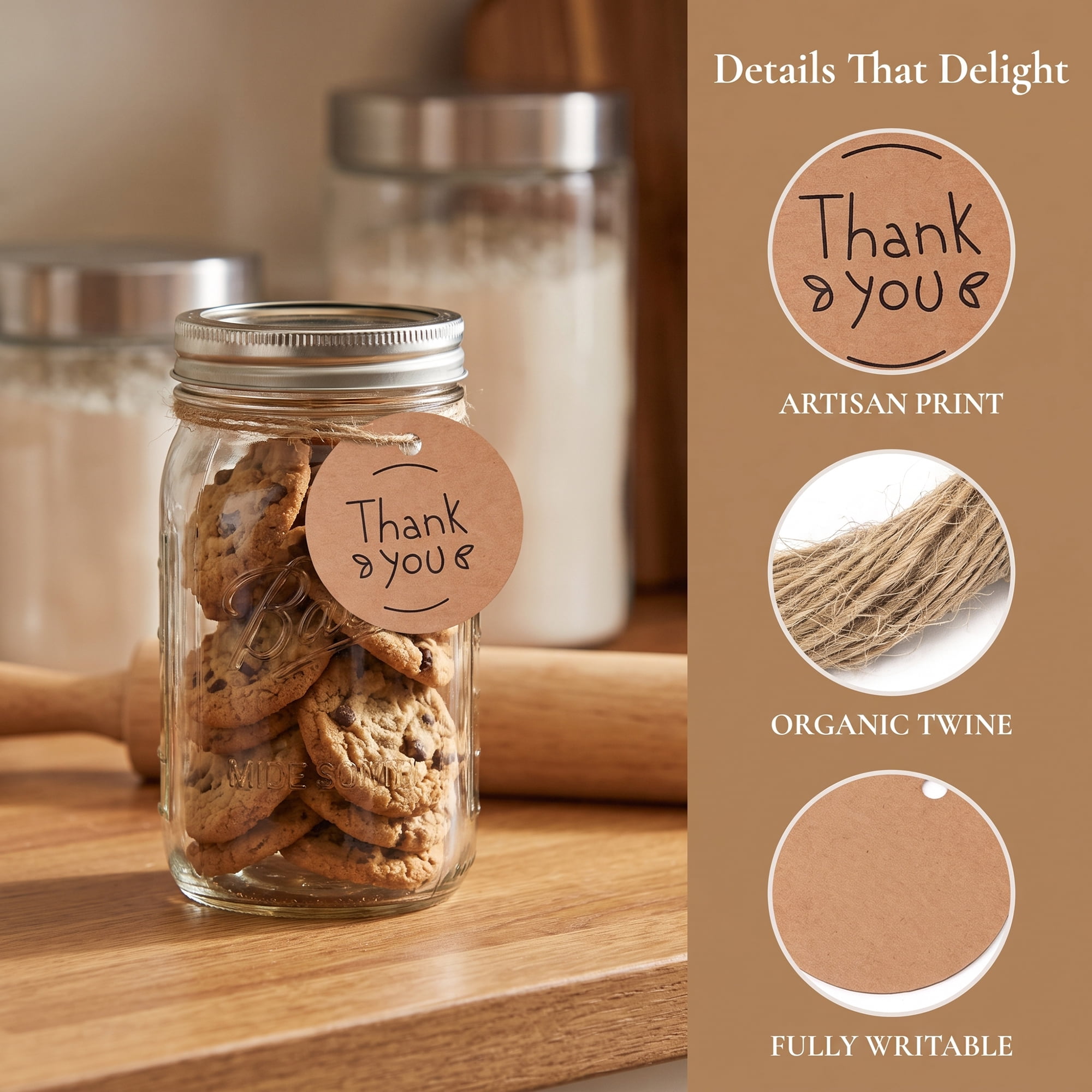 Unique Bargains Round Circle Gift Tags with Natural Twine 1.2" x 1.2" Simple Patterns
