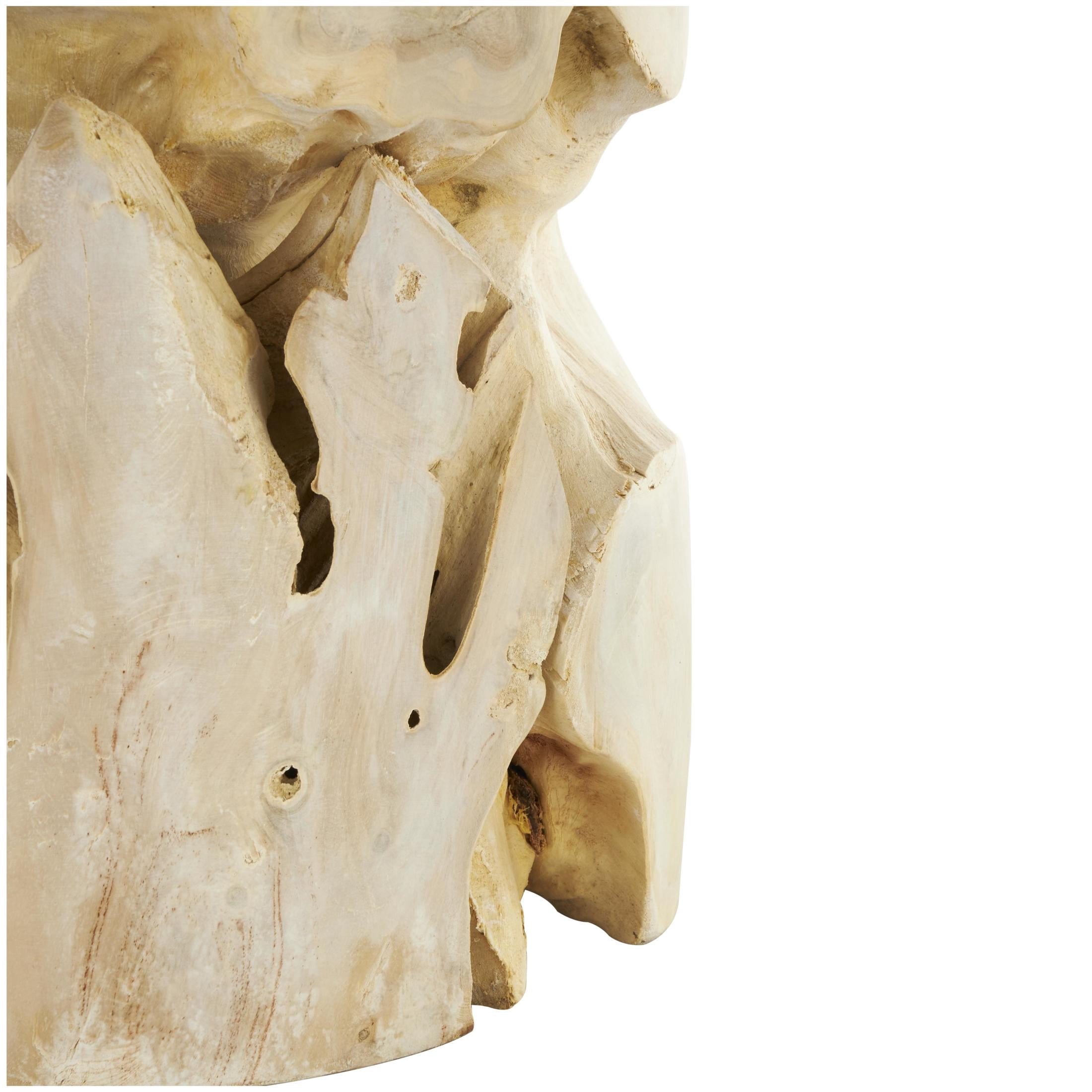 DecMode 15" x 18" Light Brown Teak Wood Handmade Live Edge Tree Stump Accent Table with Natural Cutouts, 1-Piece