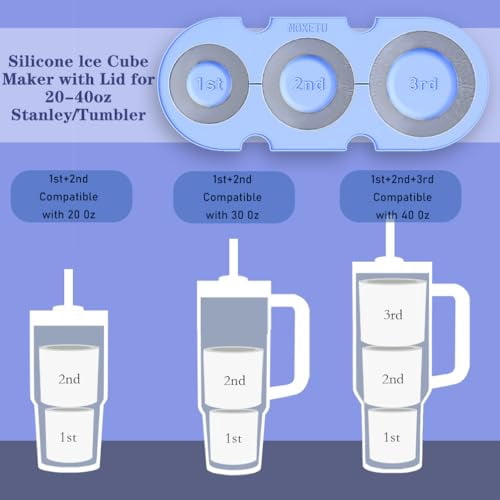 Silicone Ice Cube Tray with Lid and Bin for 30-40 Oz Tumblers - Easy Fill, Fast Release Ice Molds for Freezer, Whiskey, Cocktails, and Drinks (Blue)