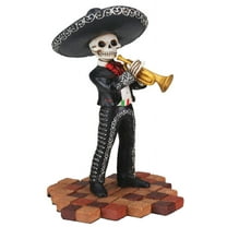 Skeleton Skull Black Mariachi Band Trumpet Statue