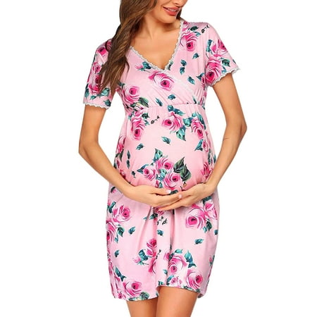 

Tangnade Womens Split Long Maternity Dress Short Sleeve Ruched Pregnancy Clothes Maternity dress