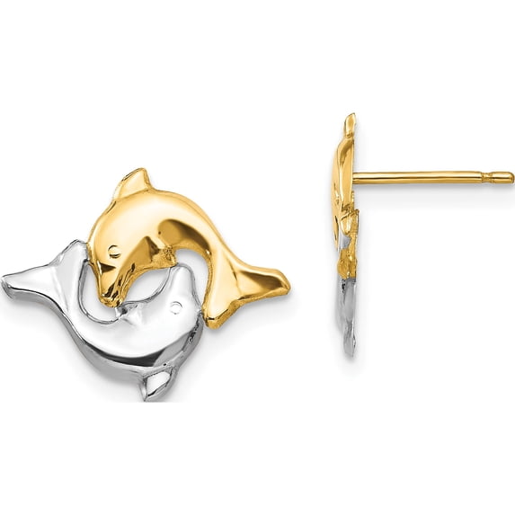 14K Yellow & Rhodium Madi K With Dolphin Post Earrings (15 X 13) Made In United States se420
