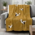 thumbnail image 2 of Japanese Style Blanket Soft Cozy Warm Throw Blanket for Couch, Plush Fuzzy Flannel Fleece Blankets for Sofa, Vintage Art Cranes Ocean Wave Yellow Bed Blankets Lightweight Gifts for Women, 40"x50", 2 of 9
