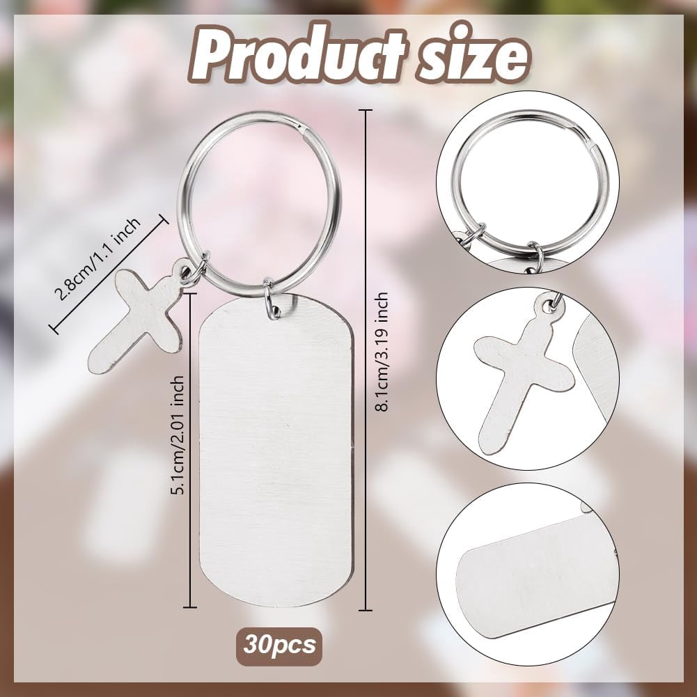 30Pcs Engravable Metal Keychain Blanks Stainless Steel Tags Metal Keychain Blanks Stainless Steel Blank Dog Tags DIY Name Tag for Craft Decorative Unfinished Hanging Tag