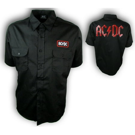 Coat Black Short Sleeve Buttons - AC/DC Men's Button Down Black Short Sleeve Work Shirt